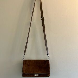 Ralph Lauren Purple Label Brown Suede Crossbody Bag